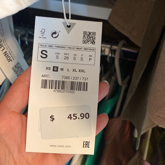 ZARA Textured Straight Leg Pants Brown Taupe - Picture 7 of 7